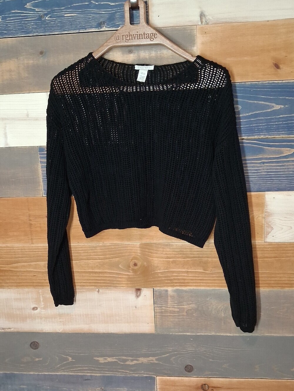 FULL TILT Mesh Black Knit Sweater Cropped L Black Skater Dark Academia